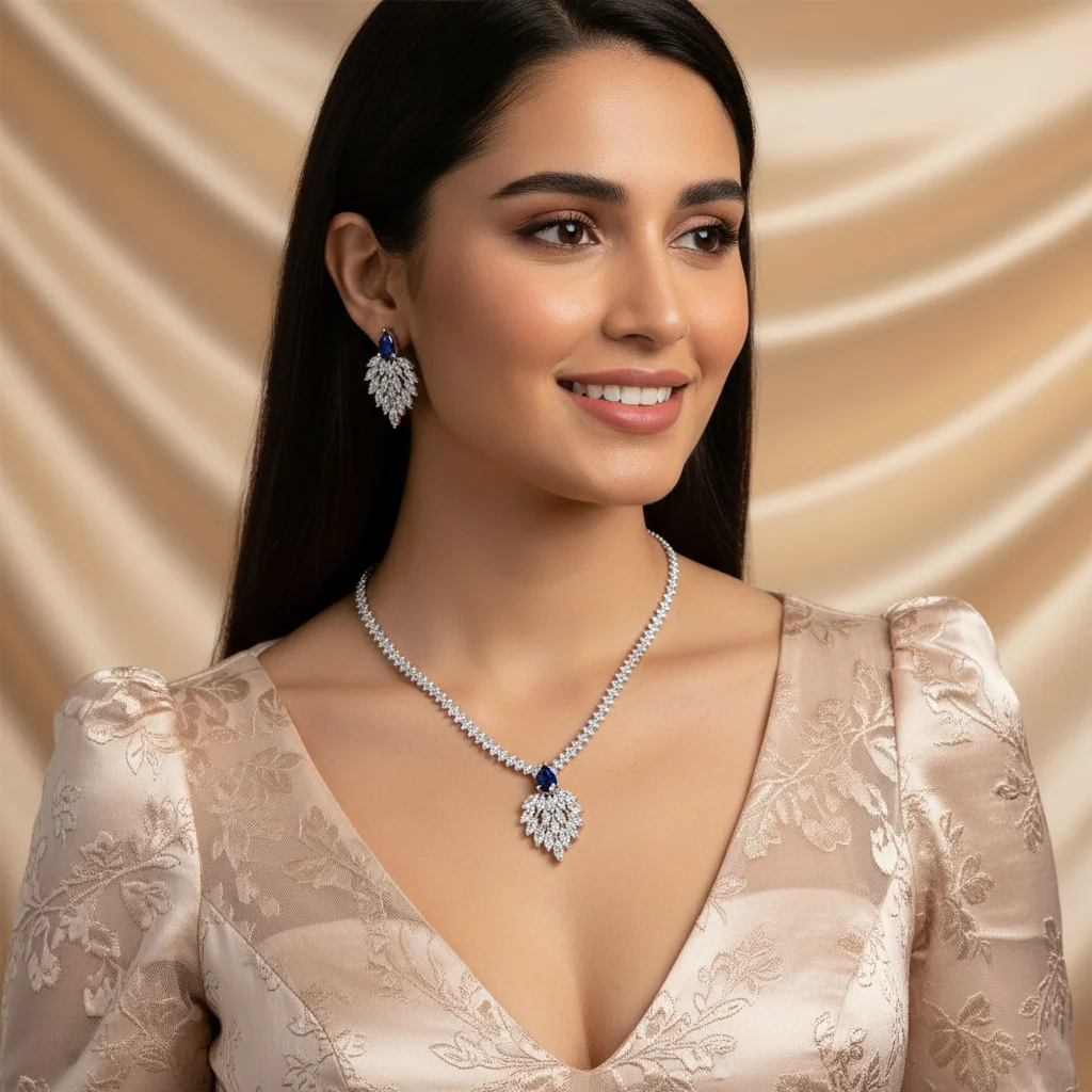 

European Style Dinner Party High-end Diamond Inlaid Elegant Earrings Necklace Set Bridal Hot Sale Fashion Jewelry Accessories