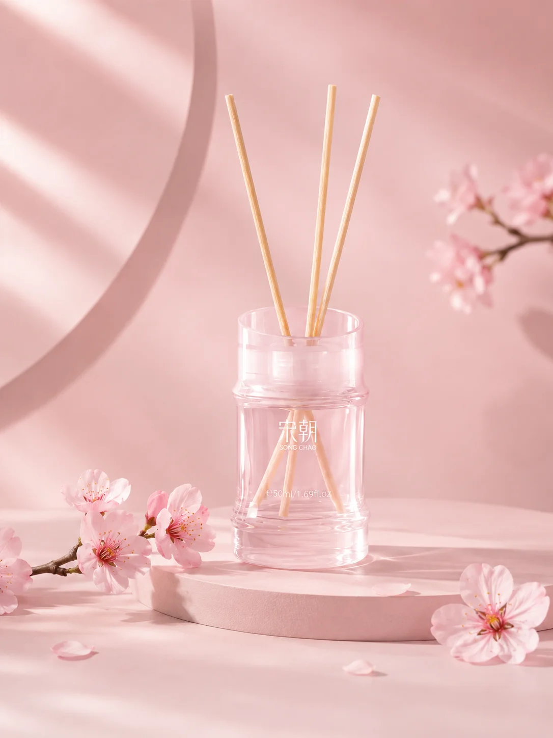 【SongChao】 Pink Bamboo Reed Diffuser, Flameless Home Fragrance for Bedroom, Living Room, Bathroom and Gift
