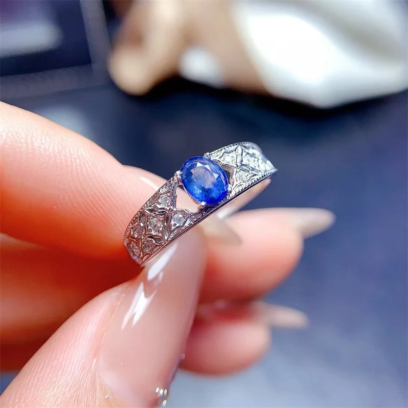 

Women's Ring 925 Silver Natural Sapphire Ring for Female Fine Jewelry Gorgous Christmas Gift with Certificate