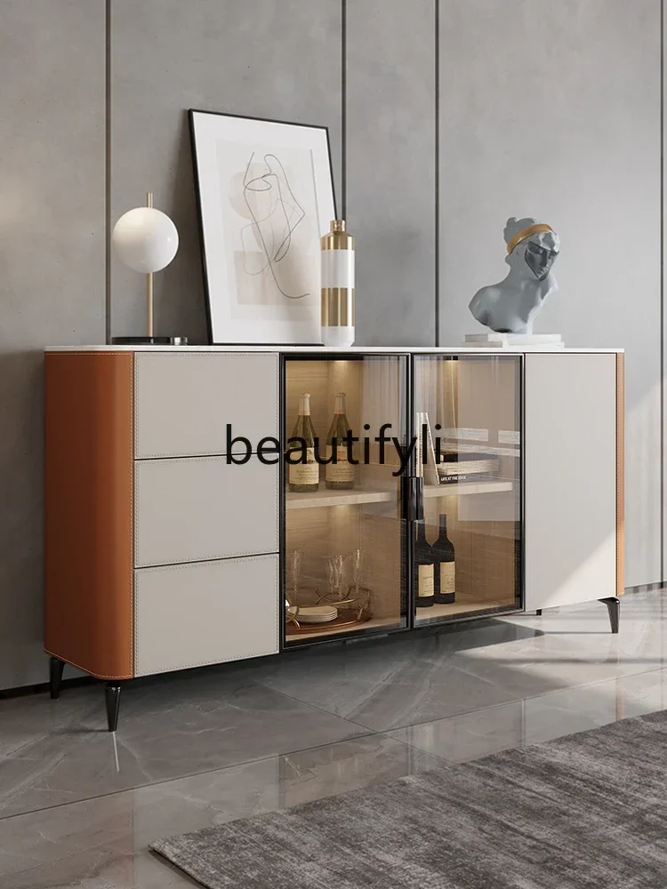 

S1S Minimalist Modern Solid Wood Entrance Cabinet Light Luxury Saddle Skin Rock Slate Wine Cabinet