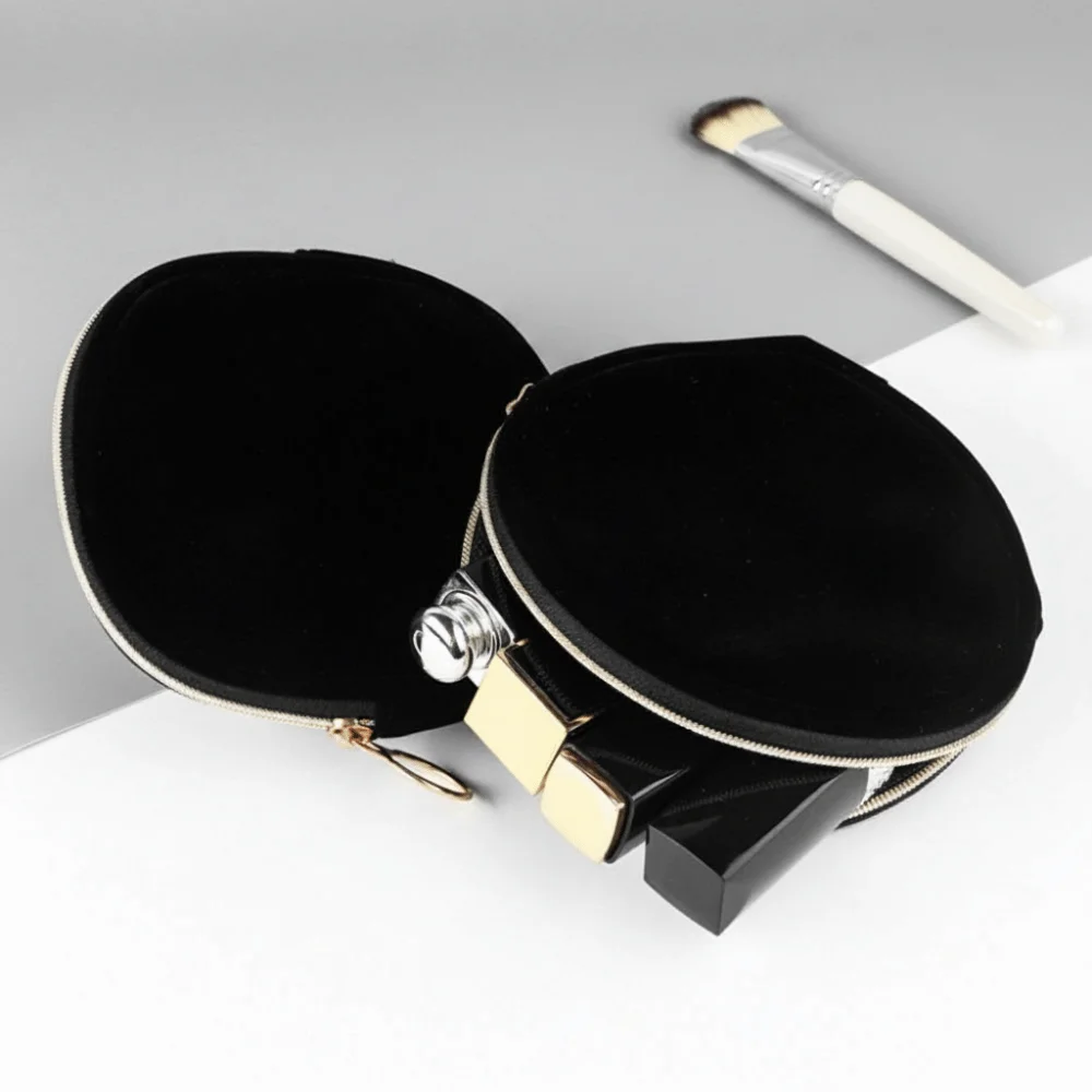 Portable Velvet Mini Makeup Bag Black Elegant Jewelry Pouch Square Round Storage Bag Gifts