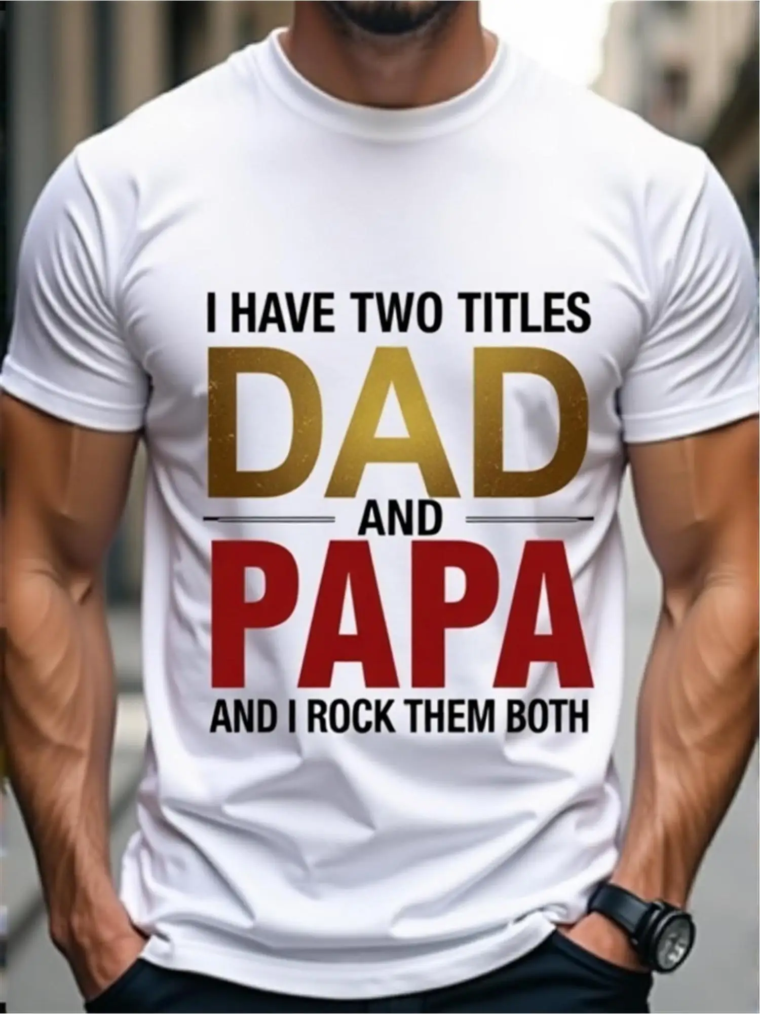 Funny Billiards T-Shirt - I Have Two Titles Dad And Papa And I Rock Them Both - - White Shirt with Red Lettering - Casual Party & Game Night Apparel - Machine
