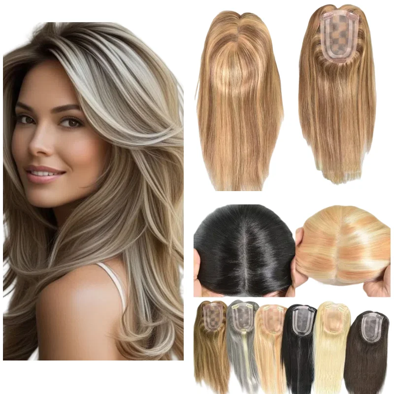 

Mono Base Topper For Women 100% Human Hair Hand Tied 4x6inch 12-14inch Middle Part Medical Hair Loss