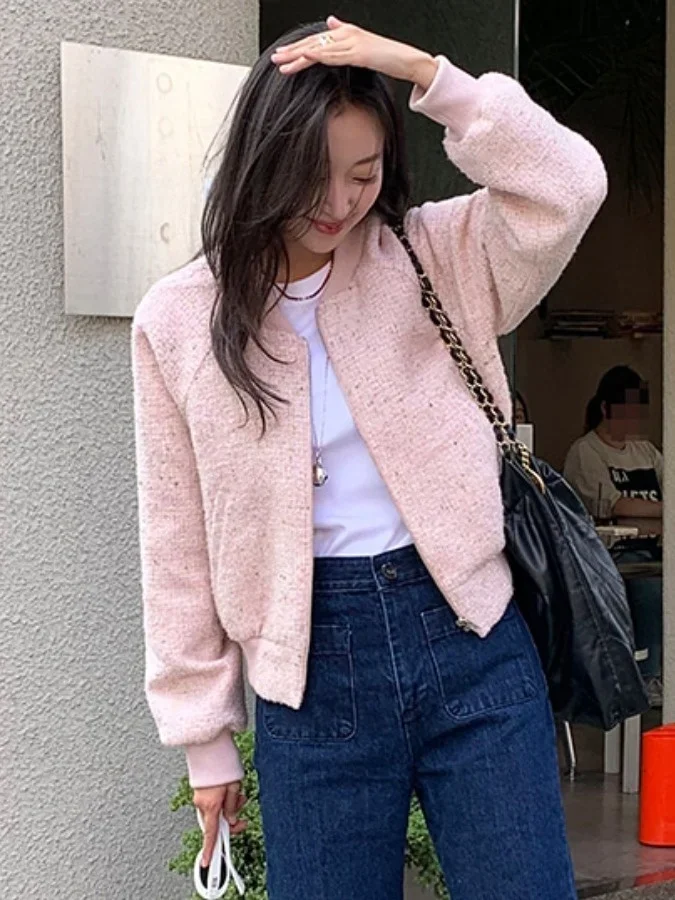 Winter Women's Zipper round Neck Loose Fit Long Sleeve Short Coat Thickened Woolen Material Versatile Commute Style Outdoor S...