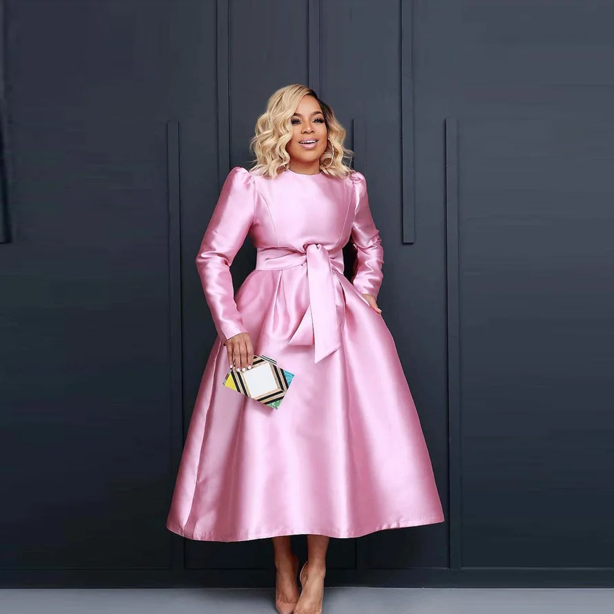 

Pink Formal Skirt with Belt Custom Made Long Satin Draped Maxi Skirts Lady Ankle Length Elegant Women Skirts