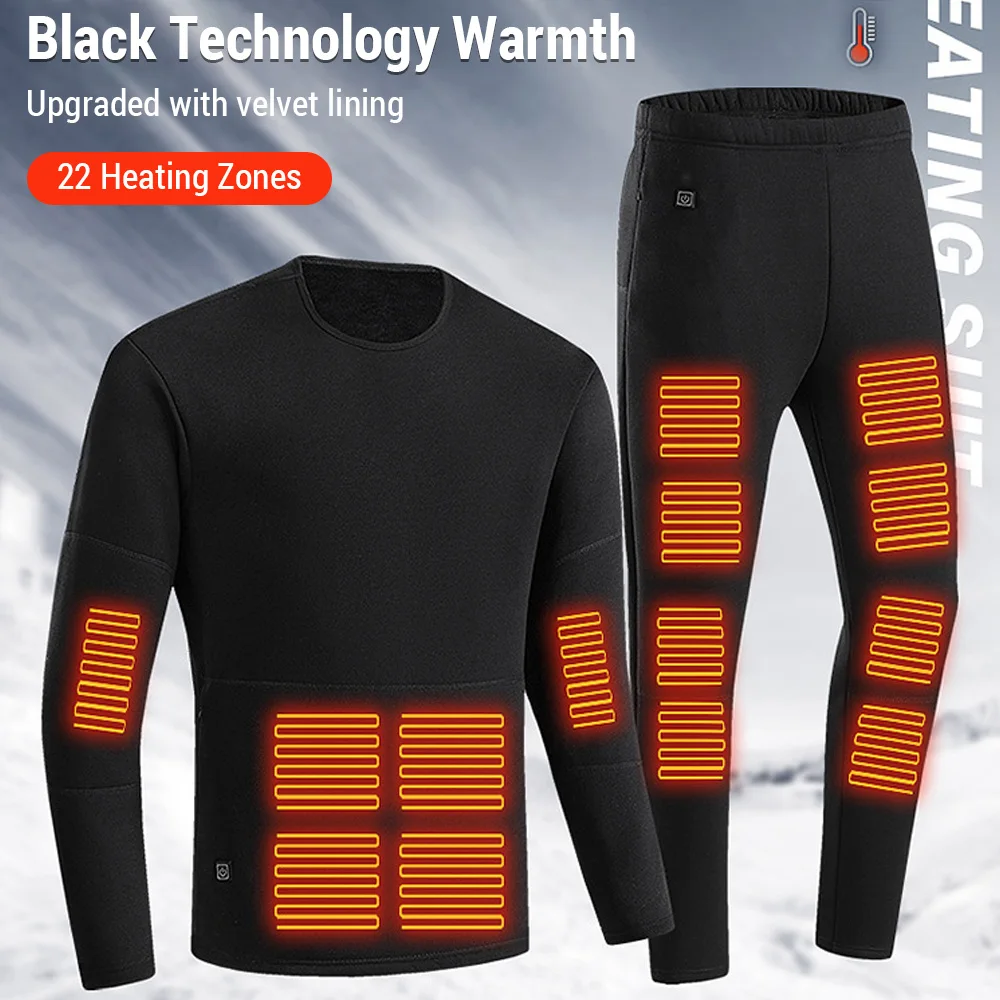 

Winter New Electric Heated Underwear Set Motorcycle Jacket Self Heating Men Fleece Thermal Long Johns Tops & Pants Women