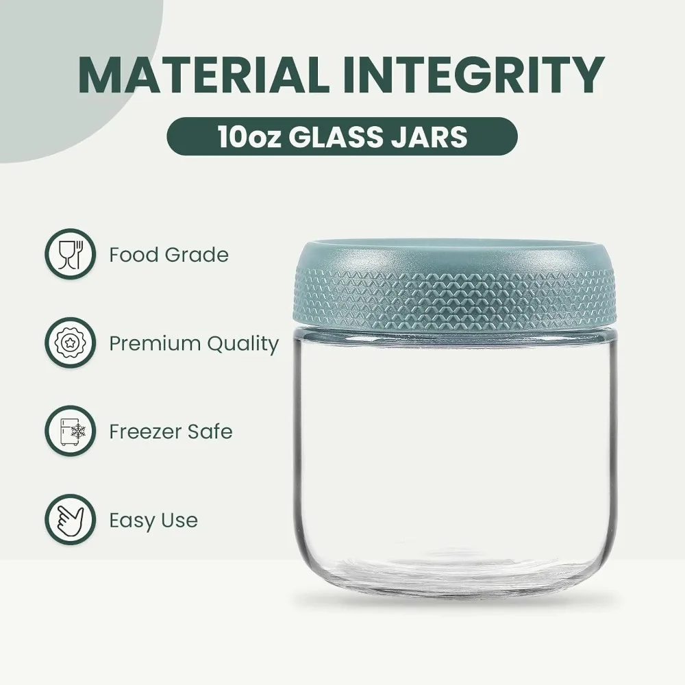 6-Pack 10oz Glass Jars with Airtight Lids, Wide Mouth Mason Jars for Overnight Oats, Snacks, Yogurt, Spice, Sugar Storage