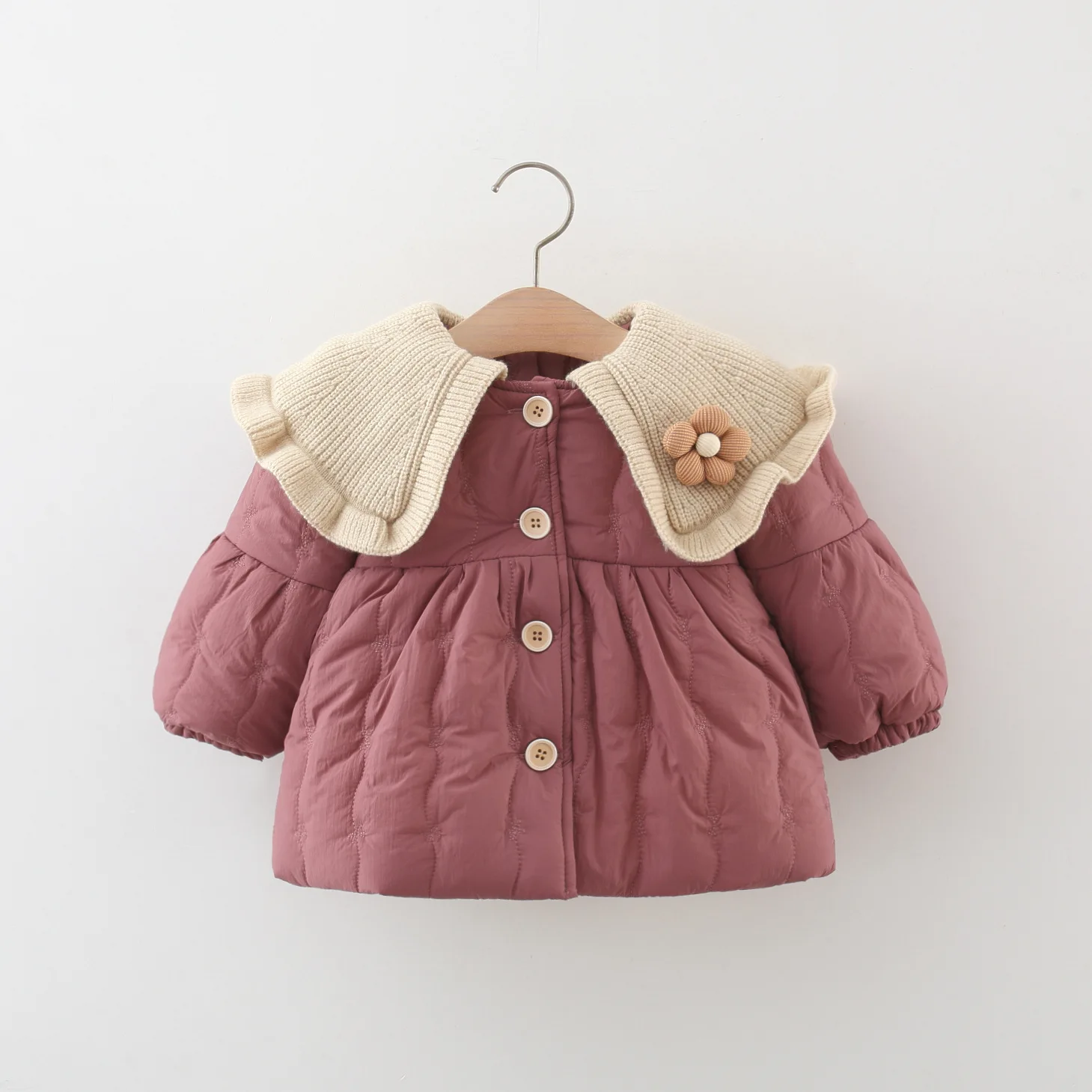 New Winter Outfit For Girls With Plush Cotton Jacket, Featuring A Thick Floral Coat With A Lapel Collar