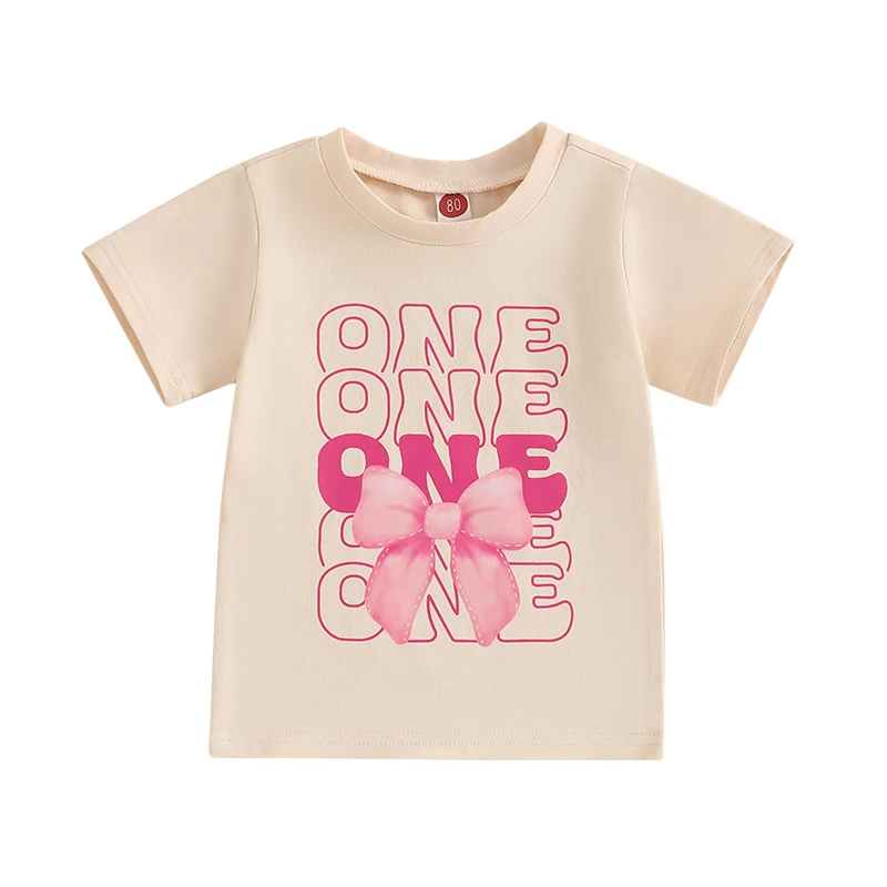 

Toddler Girl Summer Birthday T-Shirt Bow Letter Print Short Sleeve Round Neck Graphic Tops