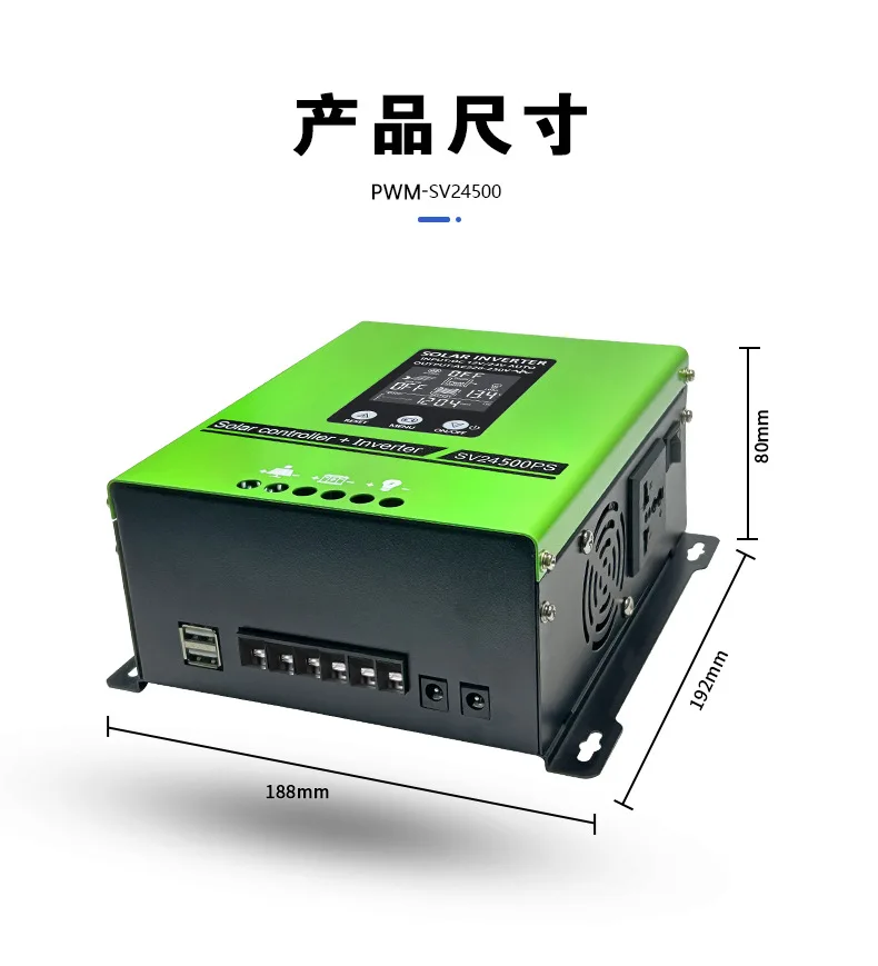 500W Pure Sine Wave Solar Inverter PWM Controller 12V/24V DC to AC Power Inverter with USB & Outlet for Home Use view 3