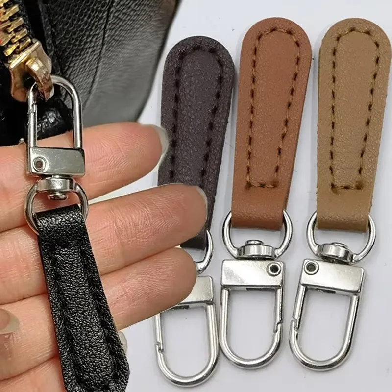 5Pcs Leather Zipper Pull Replacement Detachable Zip Tab with Snap Hooks DIY Bag Accessories for Backpack Luggage Wallet Clothing