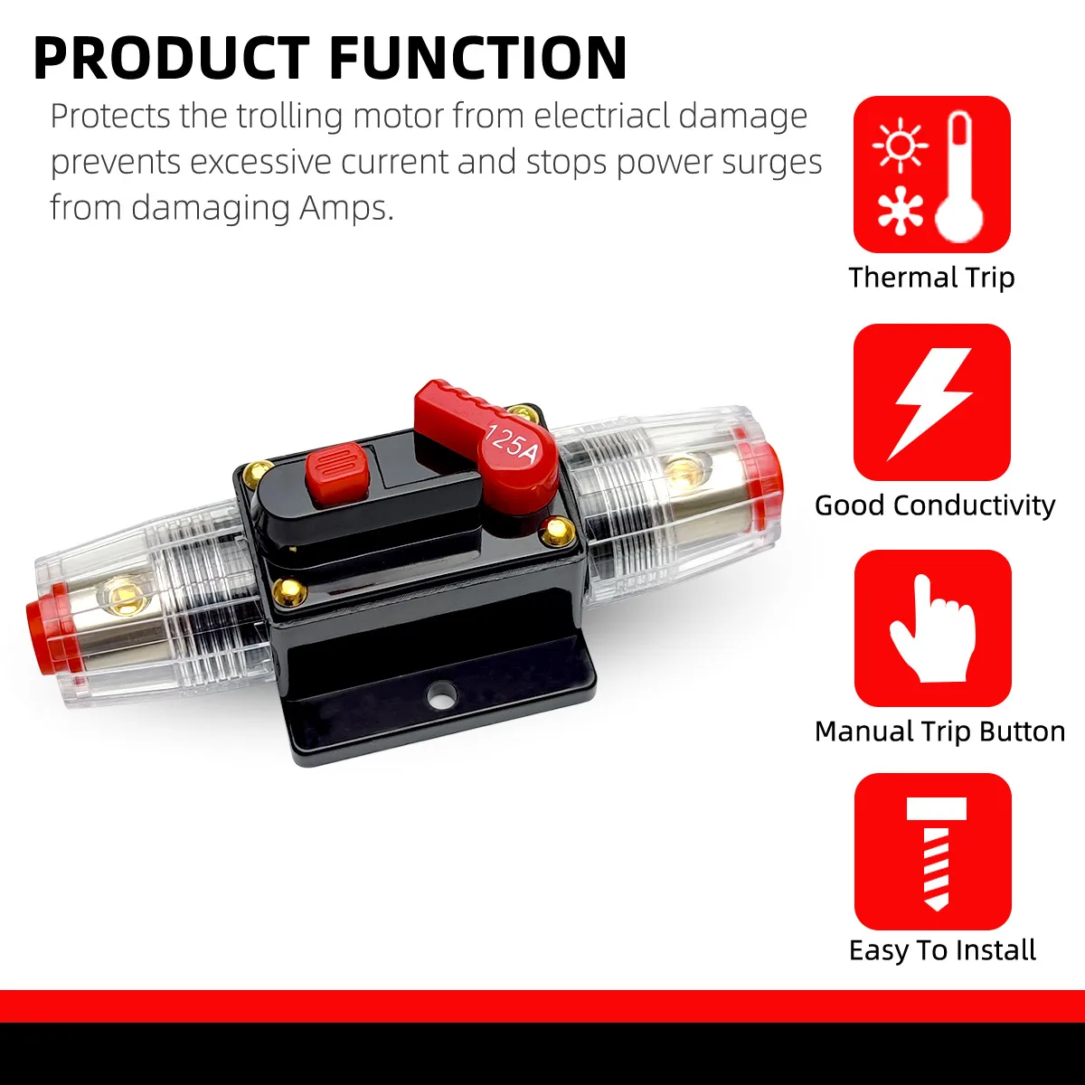 Automotive Circuit Breaker Manual Reset Fuse Holder 150A 125A 100A 80A 60A 50A 40A 30A 20A Waterproof Fuse Holder Switch