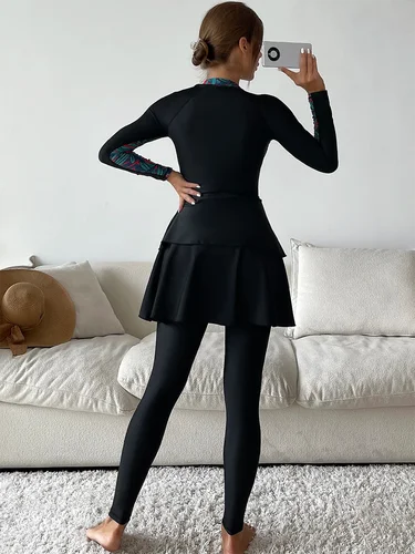 Imagen 2 del producto Burkini islámico modesto para mujer, traje de baño musulmán de manga larga, Hijab, pantalón, Top de leopardo, conjunto de 3 piezas