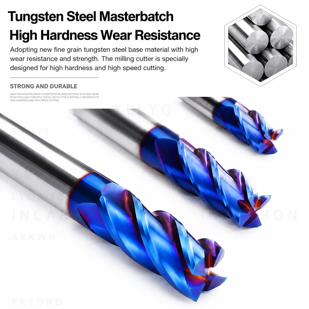 HRC70 4 Flute Carbide Flat End Mill Blue Nano Coated Tungsten Steel CNC Milling Cutter for Steel Alloy Machining