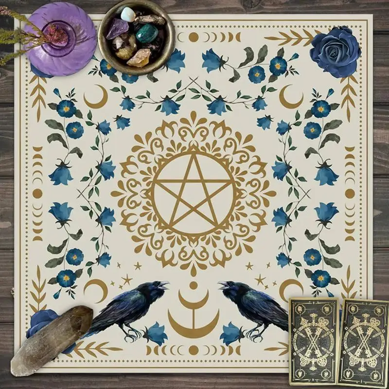 75*75cm Tarot Tablecloth Moon Phase Flower Altar Cloth Pagan Clock Astrology Pendulum Divinations Oracle Card Mat Room Home