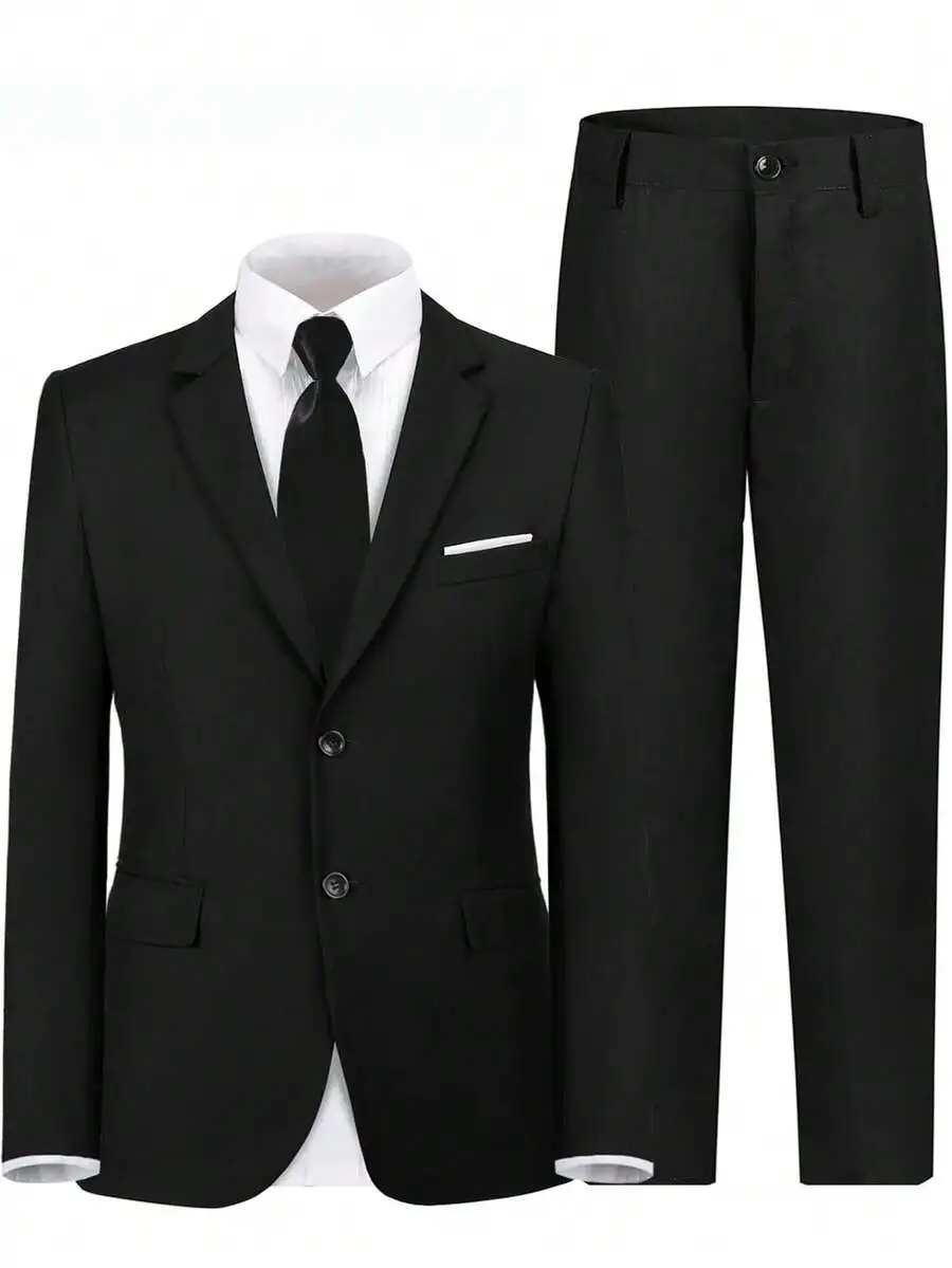 

Black 2-Piece Formal Suit Set for Boys - Blazer & Pants, Slim Fit, Solid Color, Wedding & Ceremony Wear