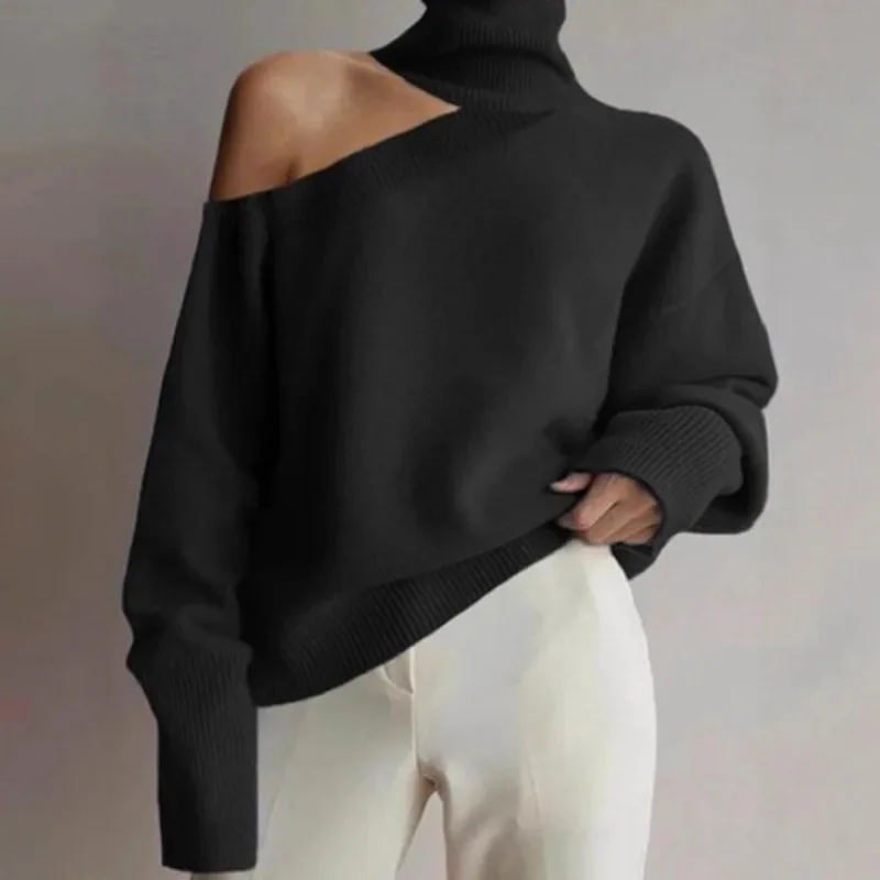 Casual Women Cut Out Sweater Top Fall Winter Sweater Female Long Sleeve Turtleneck Pullovers Lady Elegant Leopard Knitted