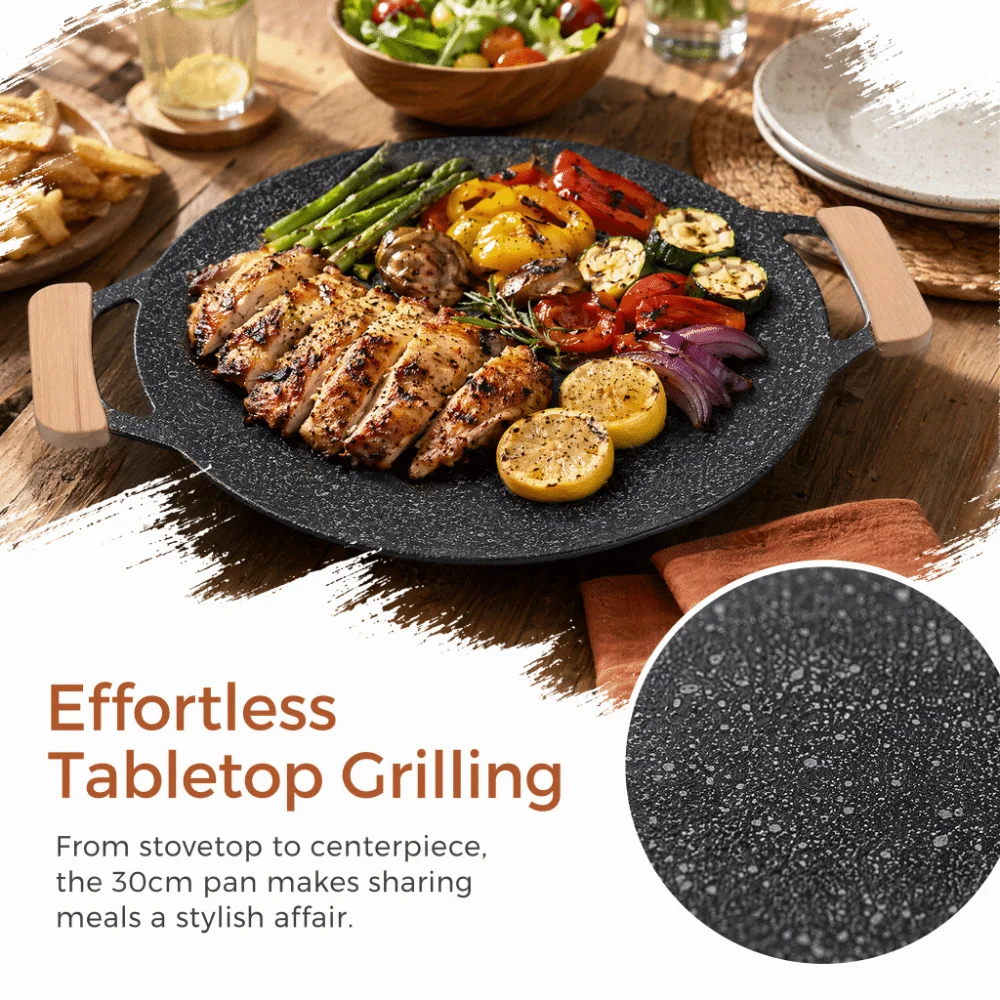 Easy to Clean Stone Coating Korean Grill Pan Iron Black Round Grill Pan Round Nonstick Surface Cooking Plate Camping