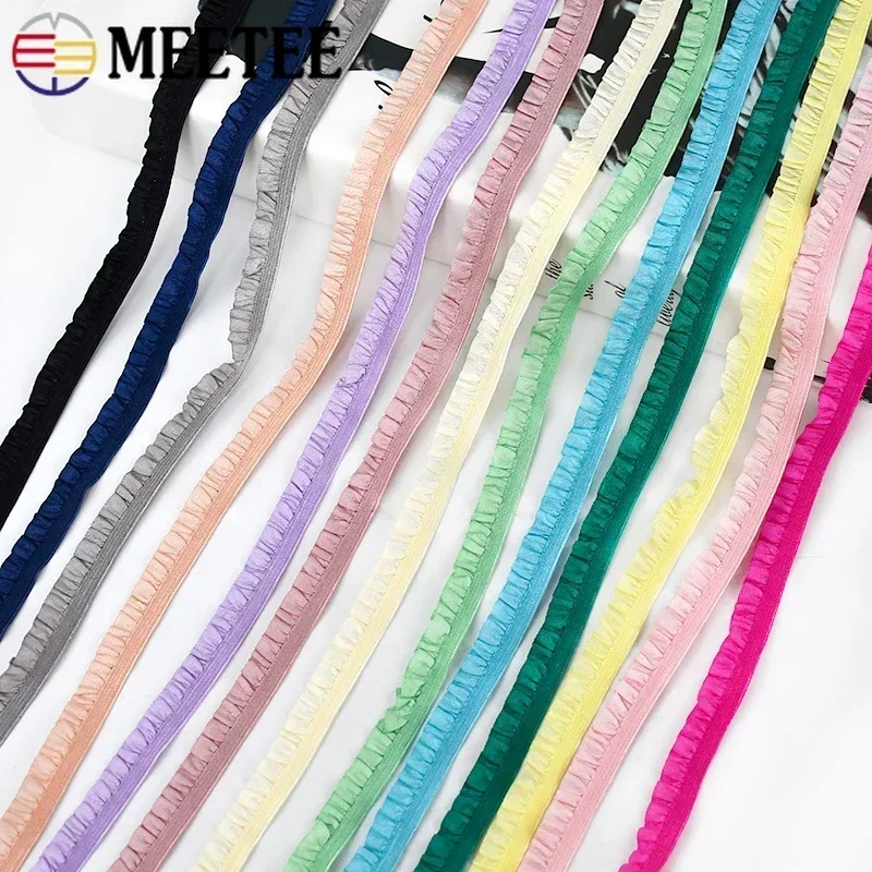 Meetee 10/20/45meters 10mm Ruffled Elastic Band Pleated Stretch Lace Trim Ribbon Baby Hairband Belt Shoes Tapes Sewing Accessory