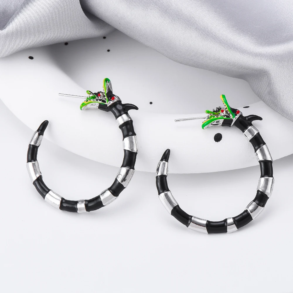 Halloween Beetlejuice Stud Earrings for Women Beetle Sandworm Creepy Gothic Hip Hop Hoop Earrings Jewelry Gifts