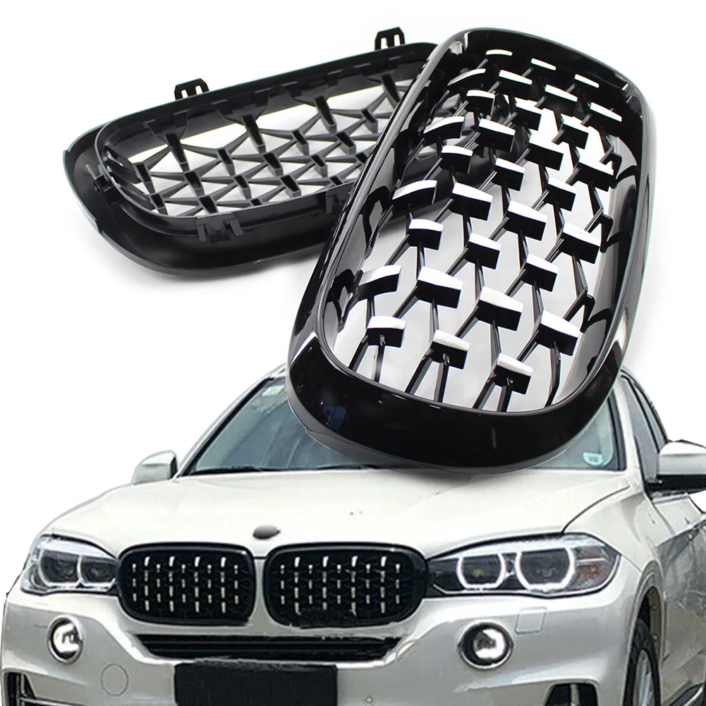 

Chrome Black Car Front Grille Diamond Meteor Stying Grill for BMW X5 F15 F85 2014 2015 2016 ABS Plastic 1Pair