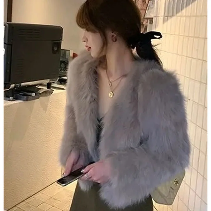 Autumn Winter Ladies High-end Short Faux Fur Coat Korean Female Fashion Casual Plush Jacket 2025 Women Long Sleeves Fur Outwear