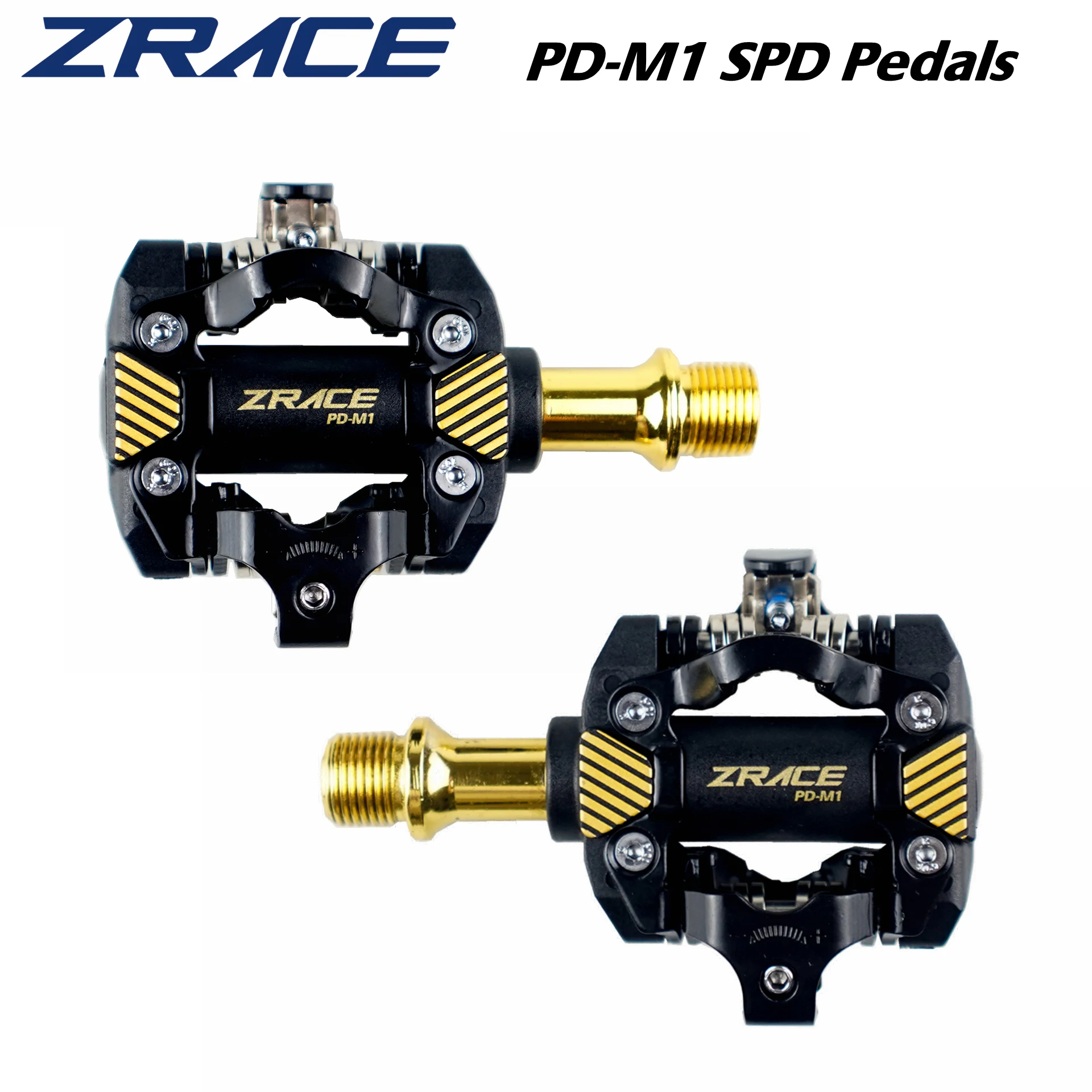 ZRACE PD-M1 SPD Pedals - GOLD, Self-Locking MTB Gravel Components Using for Bicycle Racing Mountain Bike, 332g