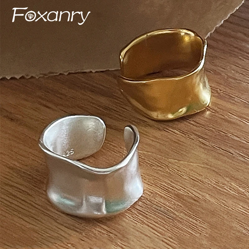 Foxanry Minimalist Silver Color Party Rings for Women New Fashion Vintage Punk Width Geometric Finger Jewelry Gifts Кольцо