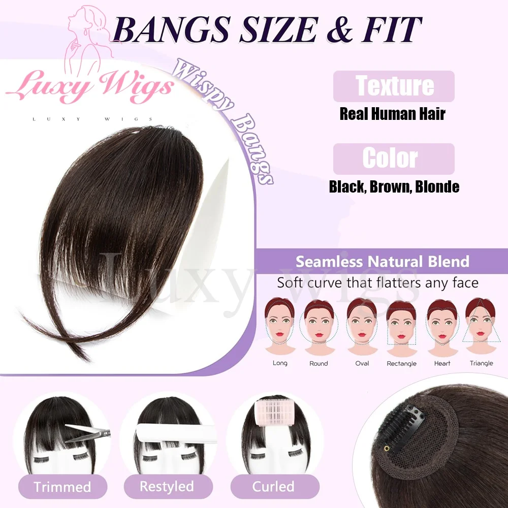 مشبك شعر بشري في الانفجارات هامش مع المعابد الانفجارات Wispy الانفجارات الفرنسية للنساء أسود بني أشقر رمادي الانفجارات الشعر الاستخدام اليومي