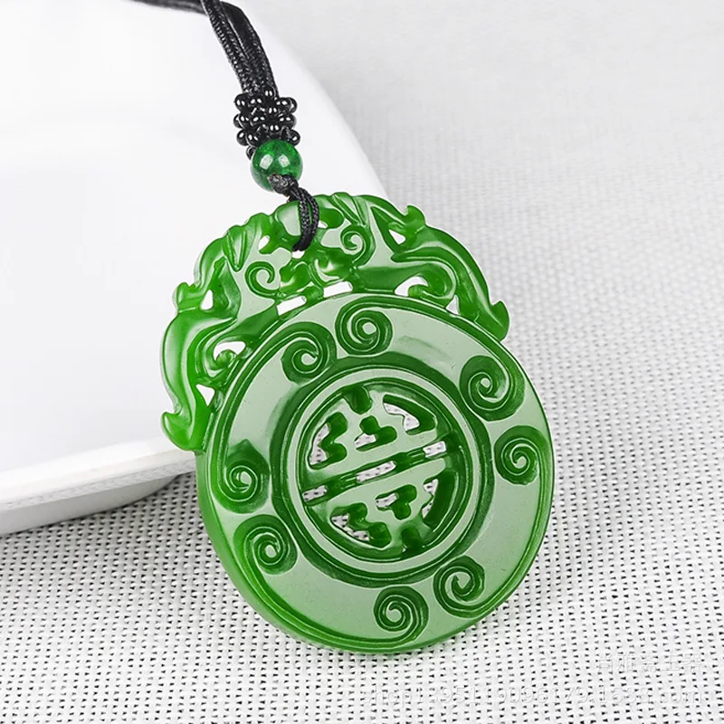 

1pc Vintage Necklace With Jade Pendant With Double Dragon Design For Birthday For Men
