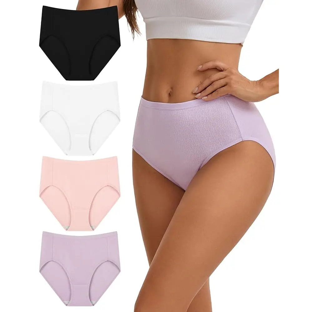 

Женское нижнее белье: хлопковые трусики с высокой талией, мягкие жаккардовые женские трусы, набор из 4 штук