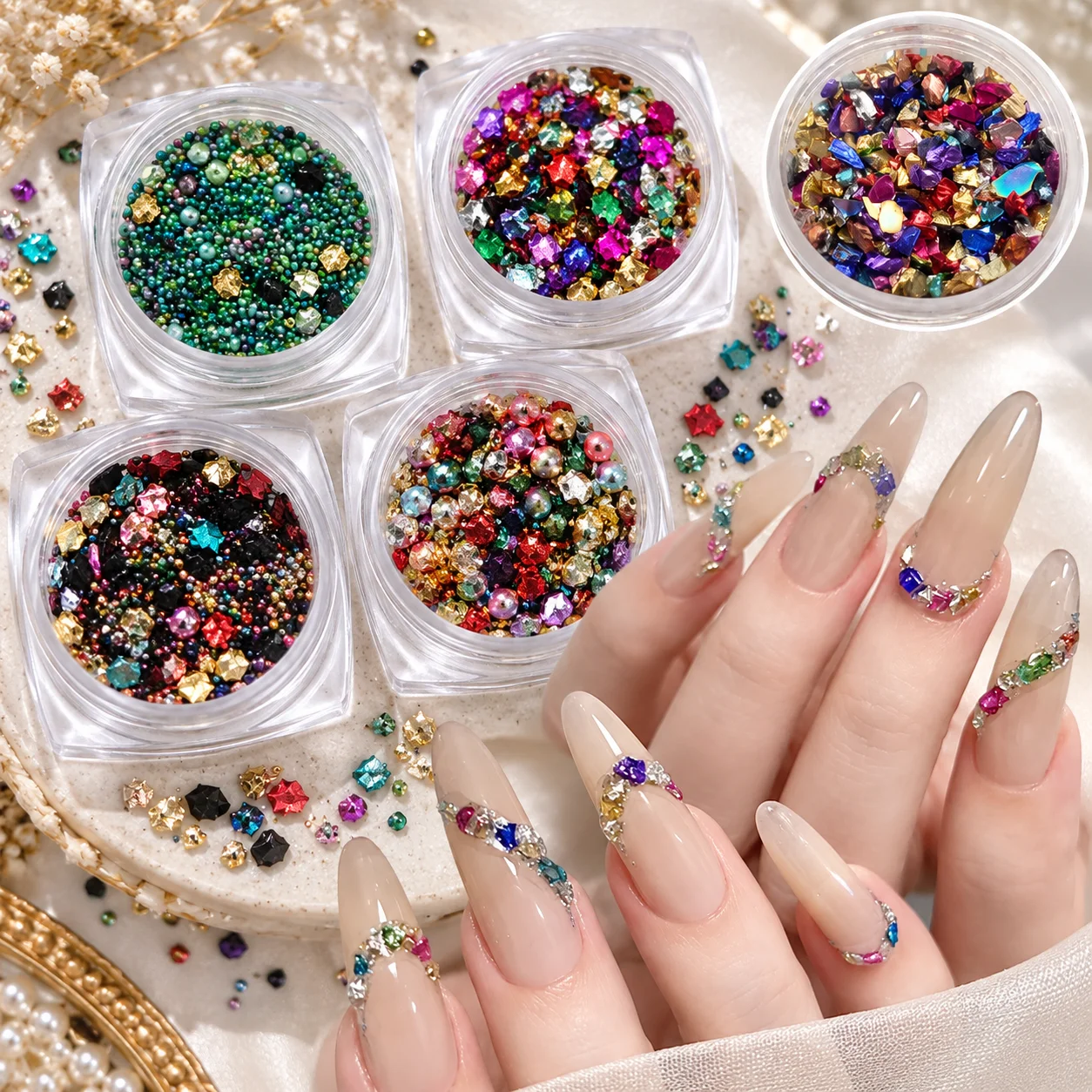 Colorful Nail Art Decorations Mixed Caviar Beads Irregular Stones Jewelry 3D Nail Charms Glitter DIY Manicure Accessories