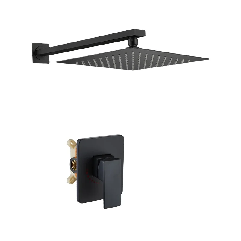 

Матовый черный однорычажный полированный квадратный набор тропических душевых насадок, настенный скрытый потолочный смеситель для ванной комнаты, латунь, керамика