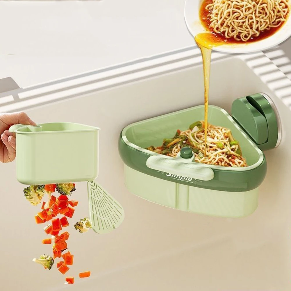 

Suction Cup Sink Corner Rack with Drain Hole Press Automatic Dumping Sinks Drainer Basket for Kitchen