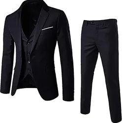 Conjunto completo de blazers masculinos, 3 ternos formais, jaqueta e calças slim fit, colete de luxo elegante, festa de casamento, 2023