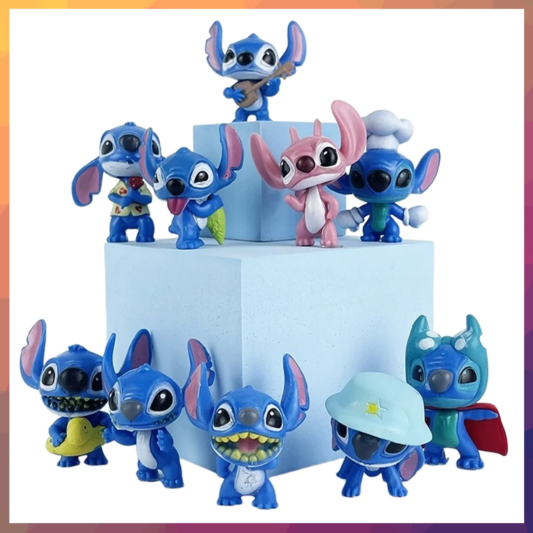 

Cartoon Anime Lilo & Stitch 10Pcs/Set Angel Action Figure Model Desktop Ornament Collection Birthday Cake Decoration Kids Toys