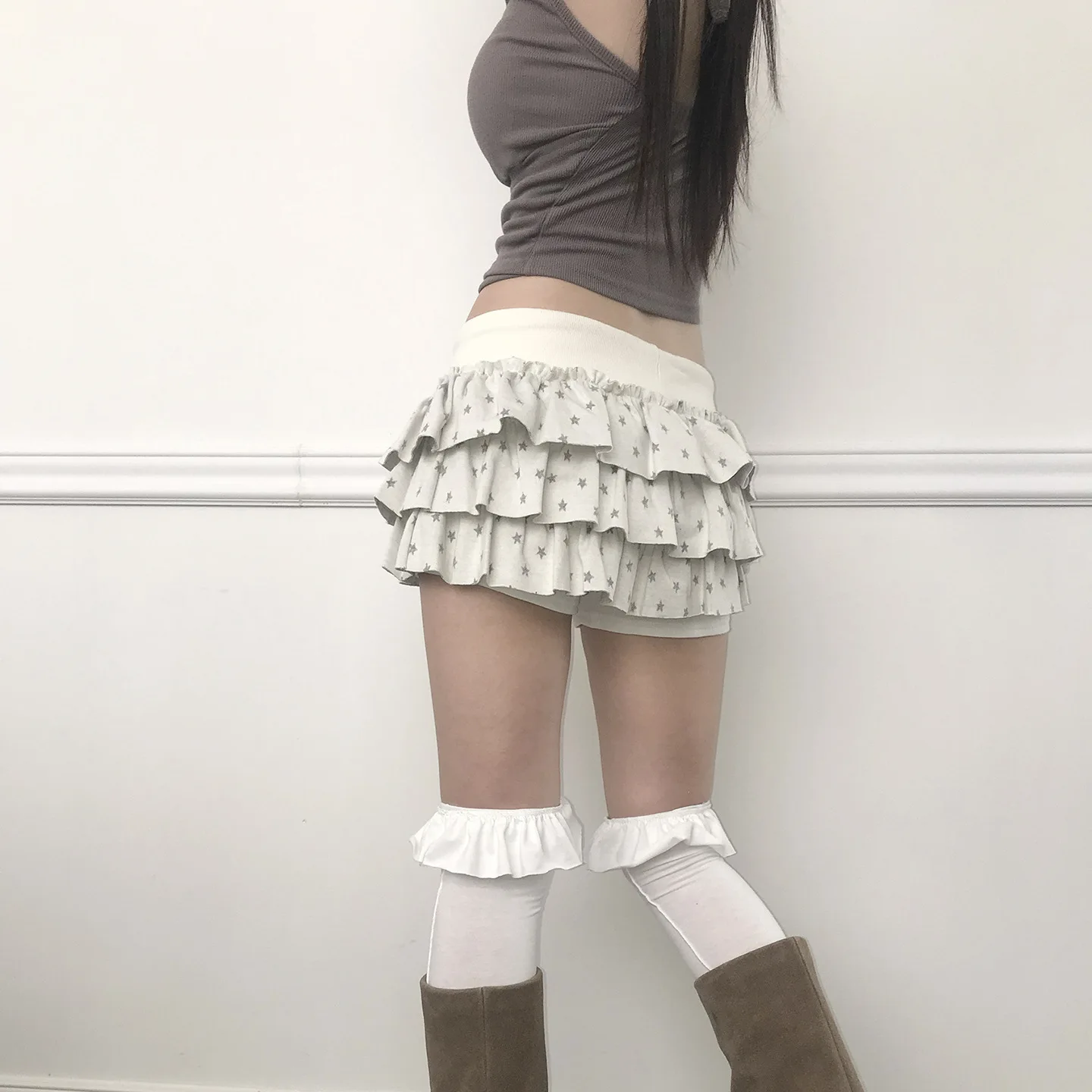 Moda coreana che dimagrisce con coulisse stella stampa dolce moda torta gonna da donna