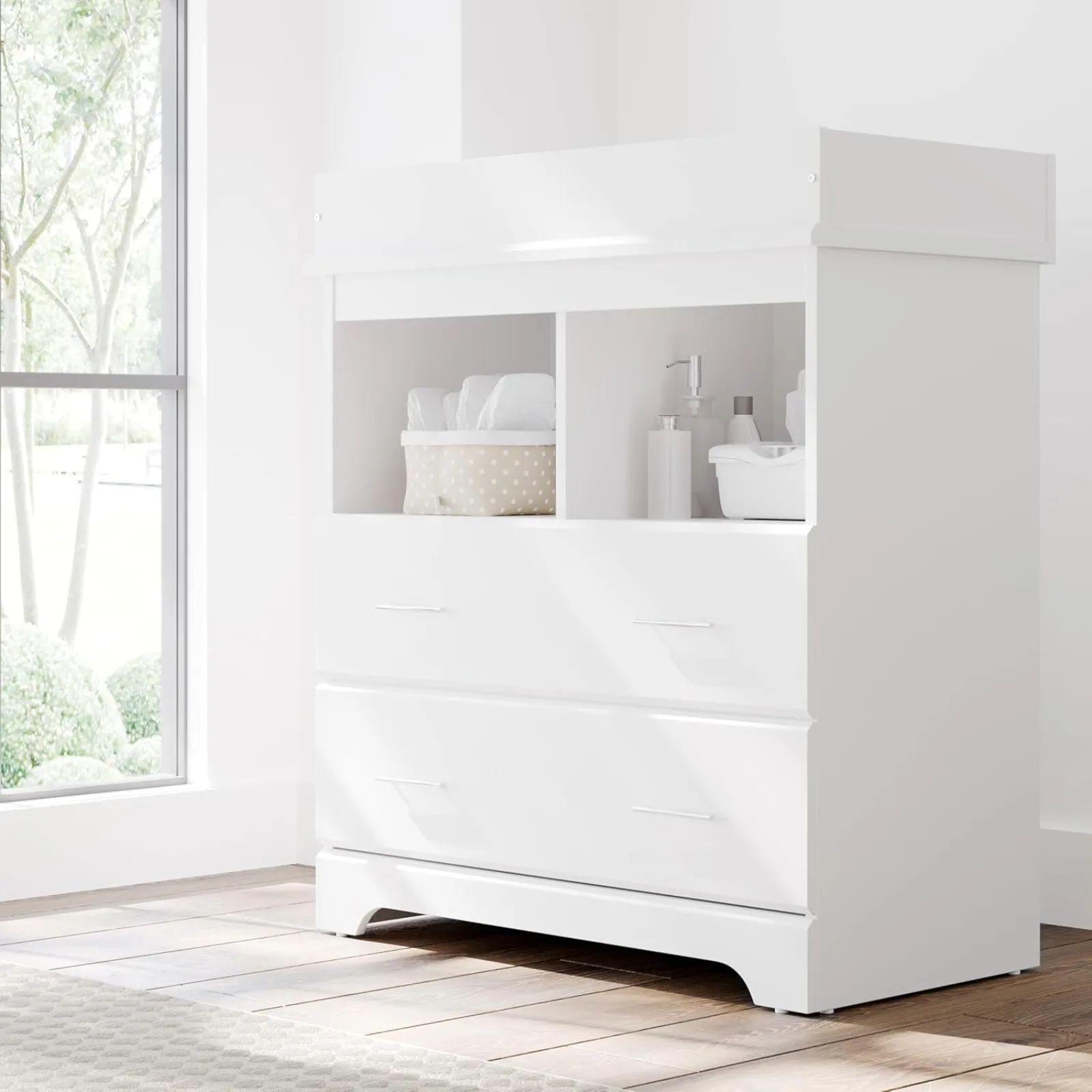 US  Brookside 2 Drawer Changing Table Dresser (White) – GREENGUARD Gold Certified, Easy-to-Match Chest of Drawers