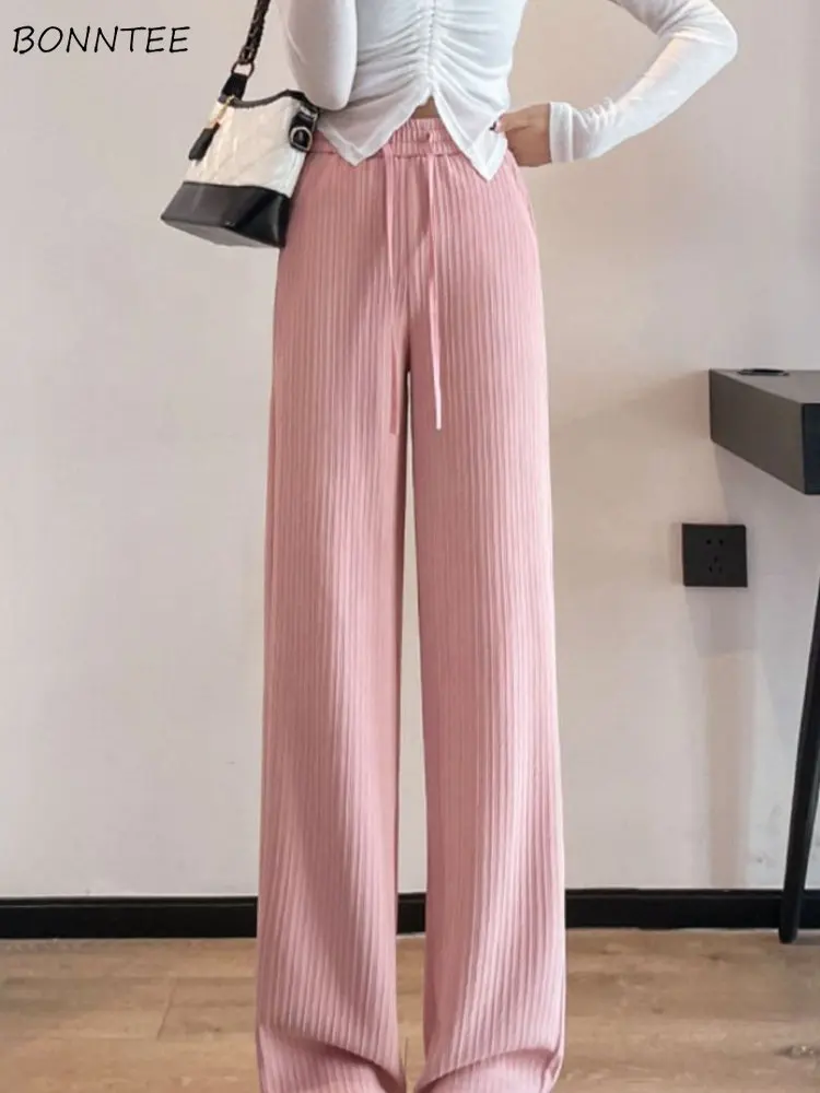 

Pants Women Summer Casual Folds Baggy Harajuku Soft Wide Leg Trousers Simple Korean Style All-match Fashion Teens Classic Temper