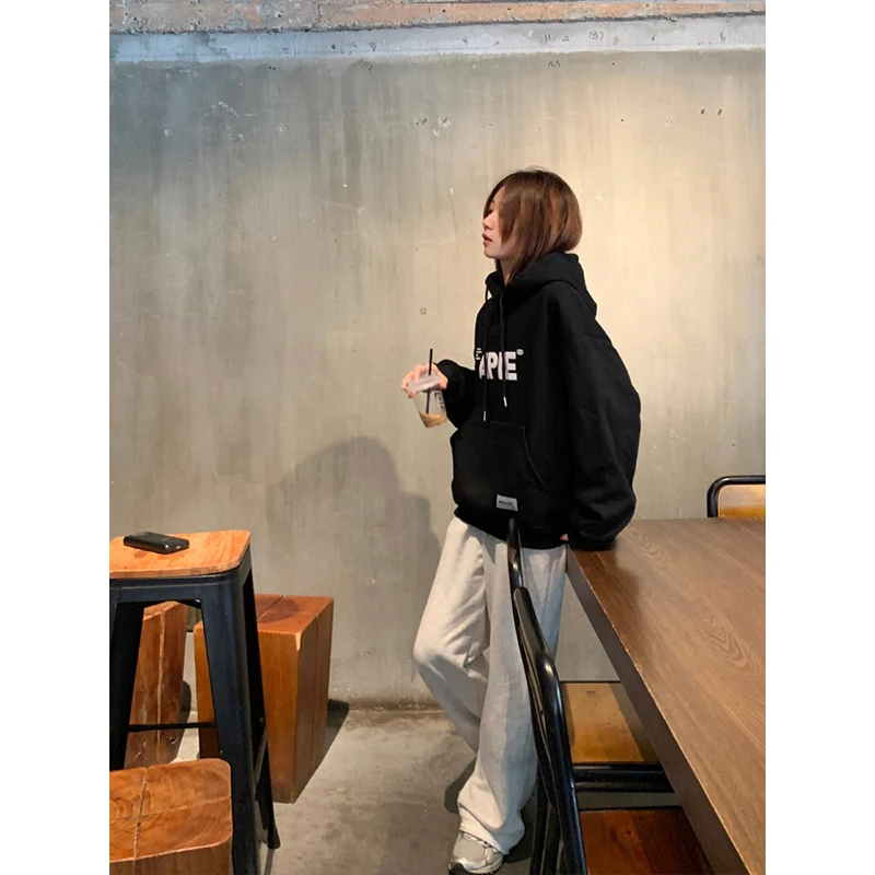 American style Oversize Plush Hoodie Women Autumn Winter 2025 New Letter Print Warm Pullover Sweatshirt Y2K Tops Ladies clothing