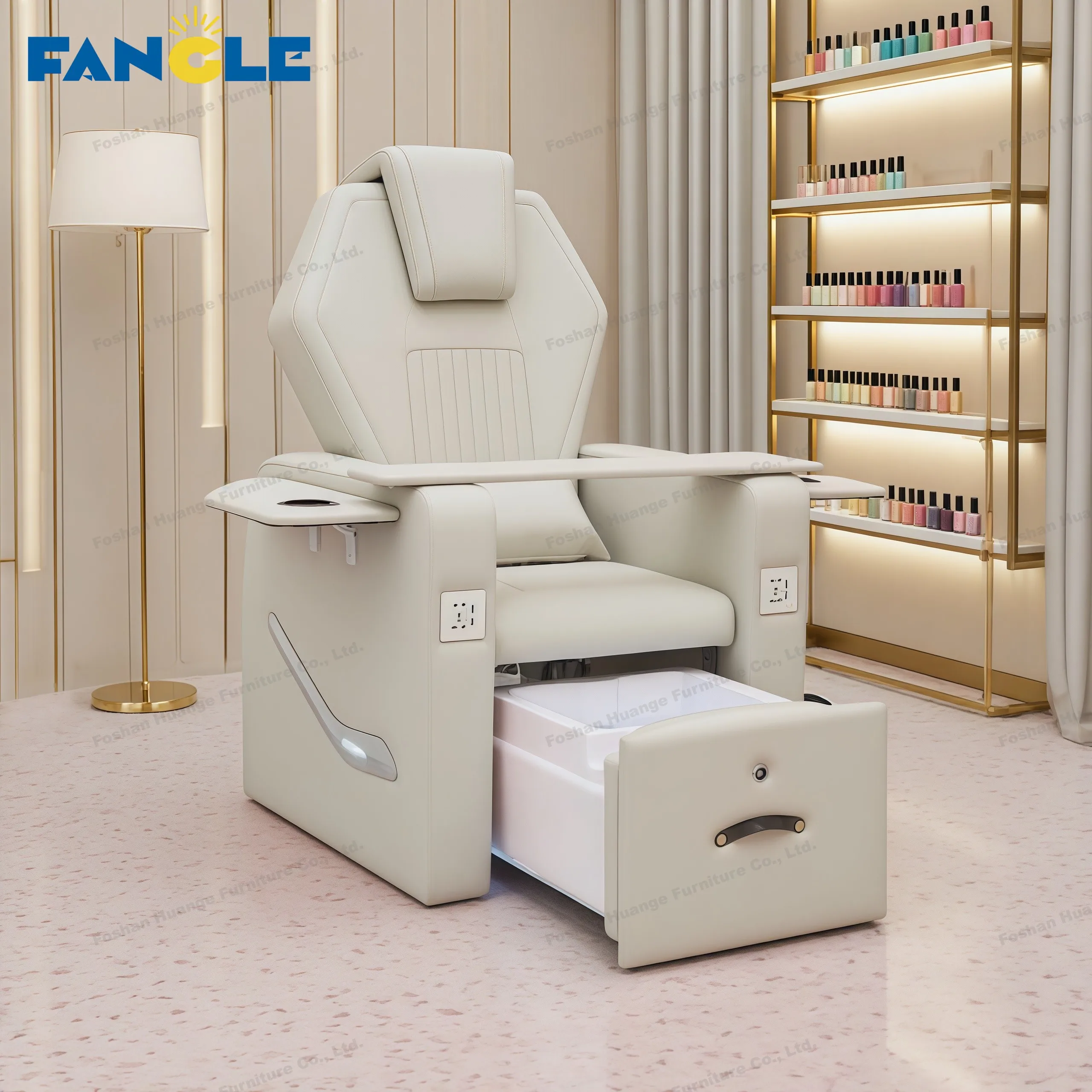 New White Multi Functional Electric Led Light Surfing Pedicure Bowl Chairs Massage Manicure Station