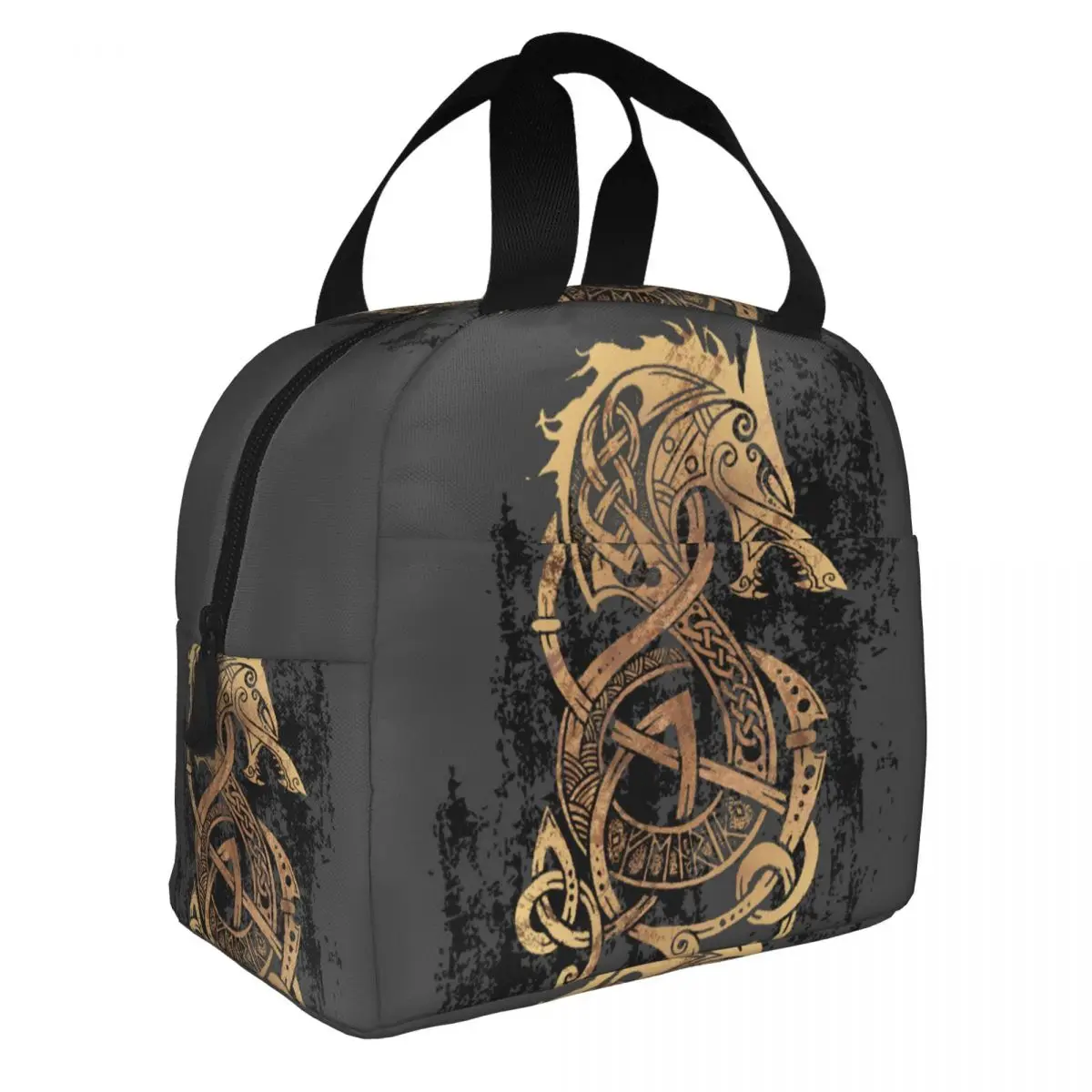 Gold Fenrir Wolf Lunch Bento Bags Portable Aluminum Foil thickened Thermal Cloth Lunch Bag for Women Men Boy