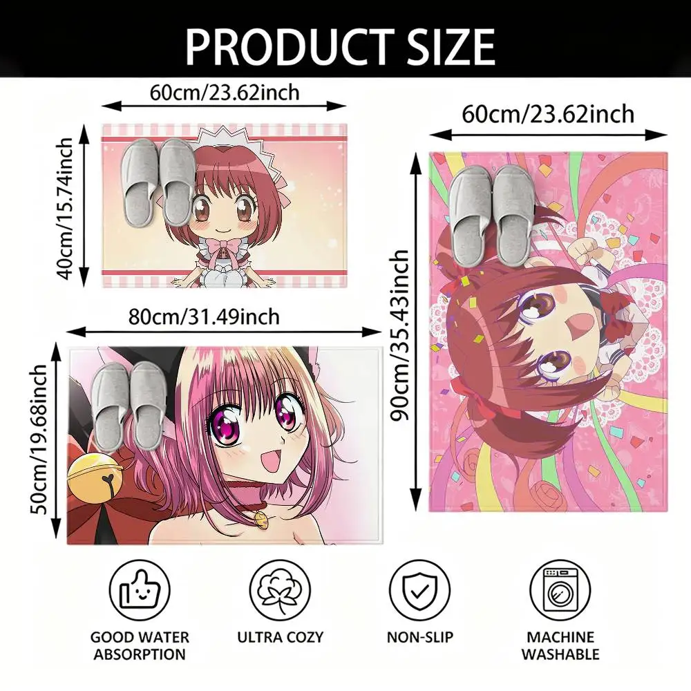 Tokyo Mew Mew M-Momomiya I-Ichigo Floor Mat Soft Non Slip for Entry Door Bathroom Indoor Home Decorative Carpet