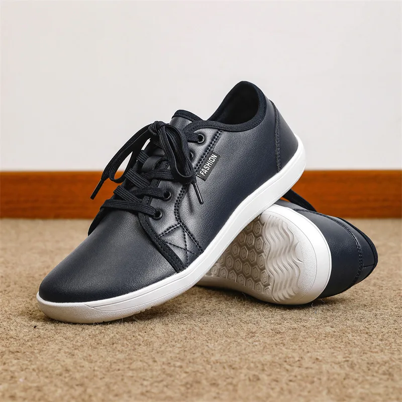 

Мужские туфли босиком с широким носком, легкая мягкая подошва, низкие кеды на шнуровке из синтетической кожи, минималистичные прогулочные кроссовки для спорта на открытом воздухе