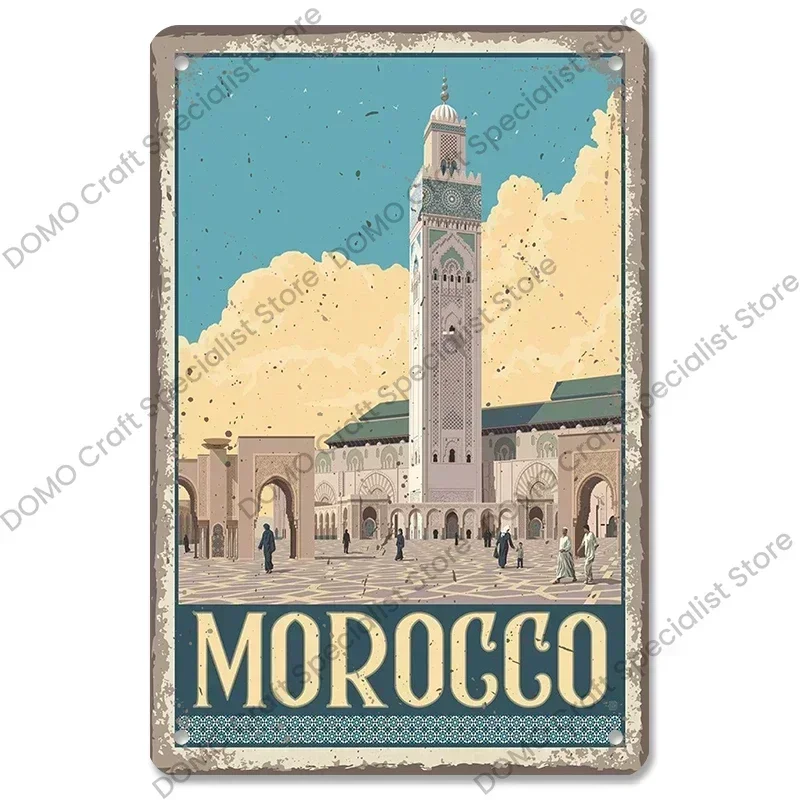 Morocco Hawaii Poster Vintage Metal Sign Ocean Beach Surfing Girl Metal Plate Wall Decor for Club Living Room Man Cave