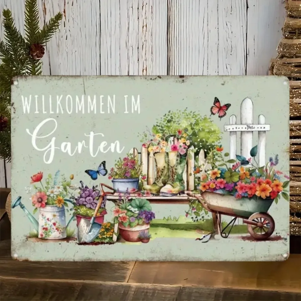 Panneau métallique vintage 7,9x11,8 pouces pour la décoration de jardin, cour, véranda, art mural extérieur, panneau de bienvenue