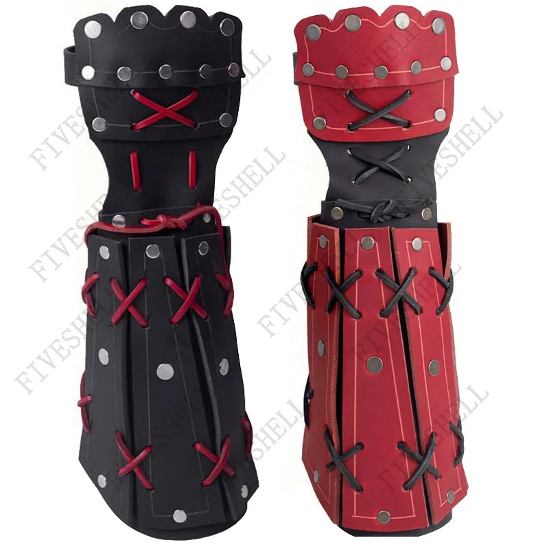 Men Cosplay Knight Gauntlet Lace Up Wristband Steampunk Accessories Vambraces Medieval Samurai Leather Armor Bracer Long Gloves