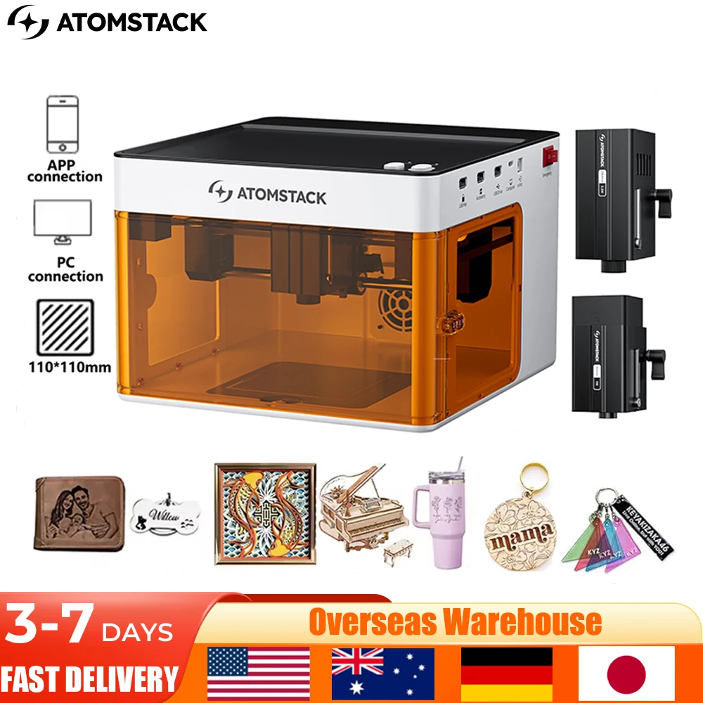 ATOMSTACK P1 gravure Laser CNC 5W Bluetooth App Machine Laser Cutter graveur bricolage pour chien étiquette cuir métal bois logo