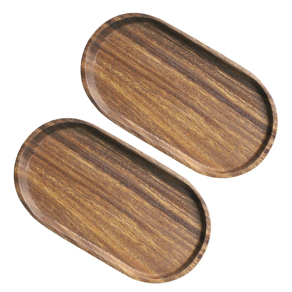 

2Pcs Solid Wood Tray Elliptical Acacia Wood Food Cake Fruit Snack Tray Coffee Table Decor Wooden Kitchen Helper