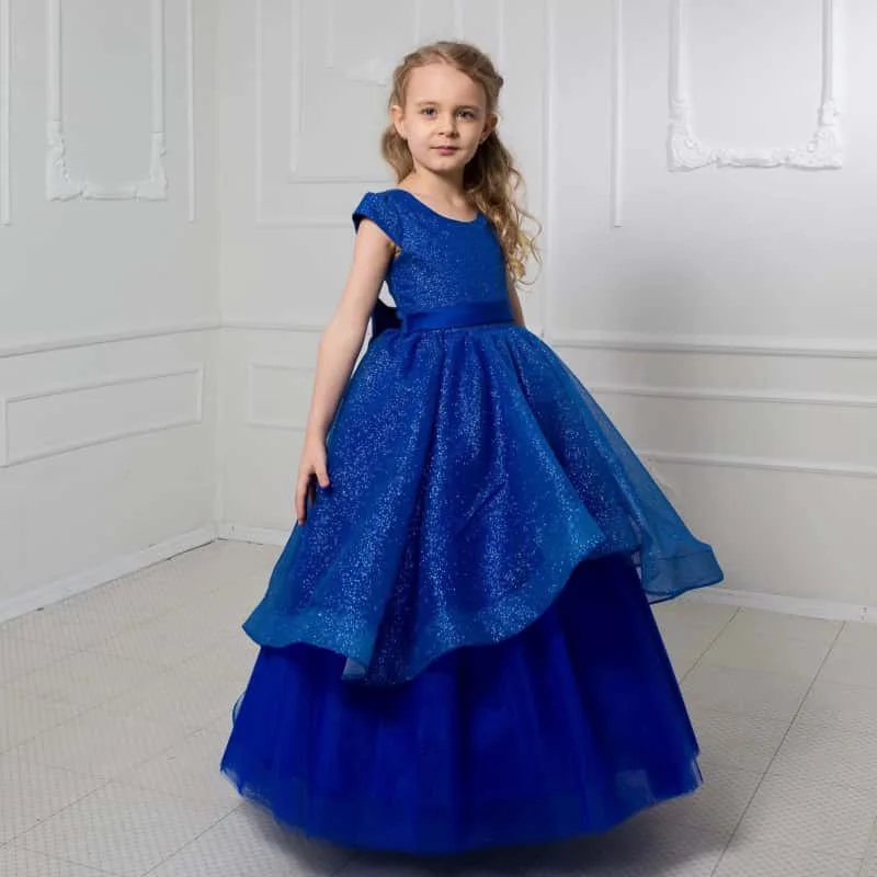 Custom Flower Girl Dress For Wedding Round Neck Cap Short Sleeve Back Bow Birthday Pageant Wedding Holiday Formal Outfit